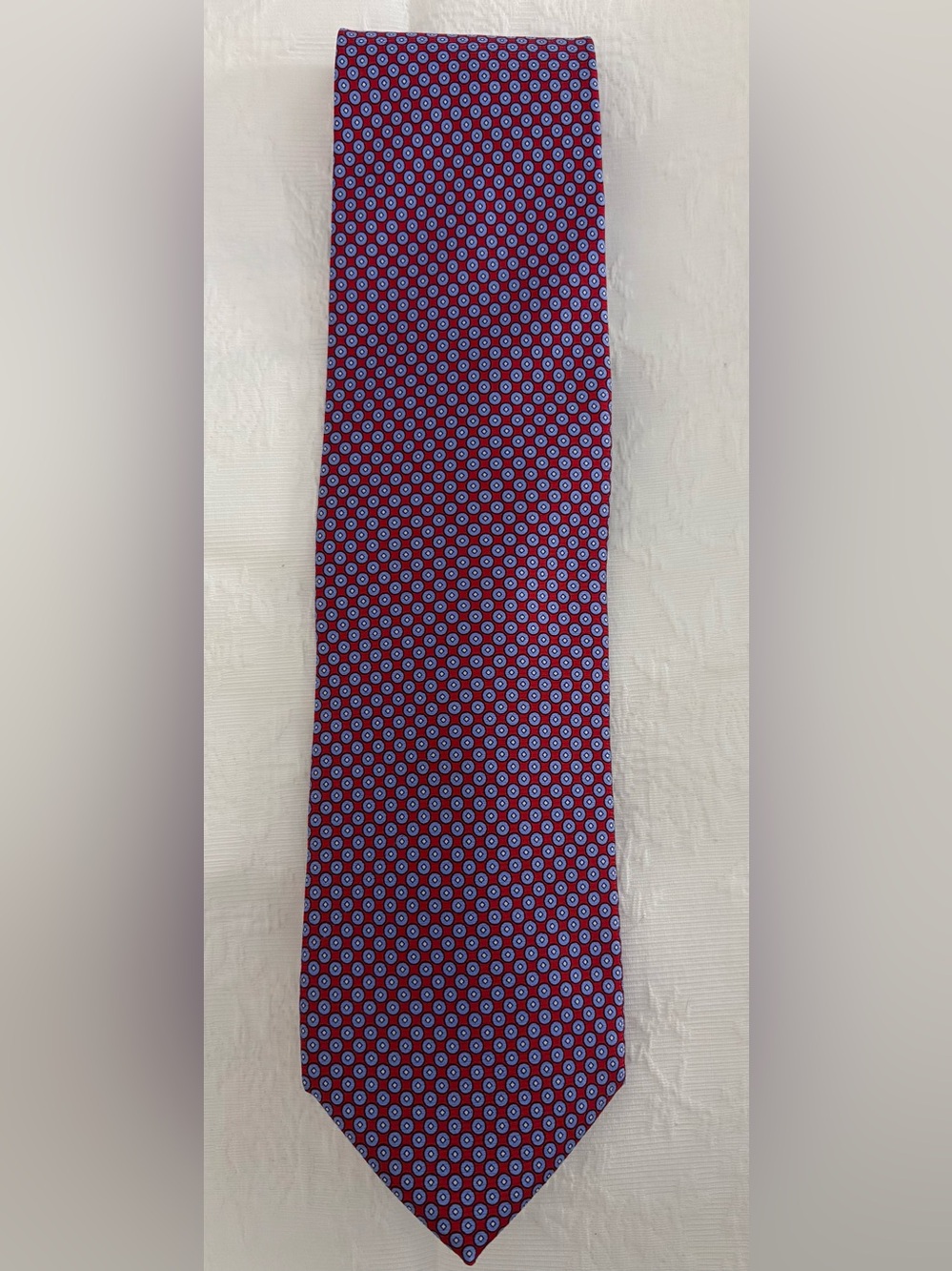 Men’s Robert Talbott for Peter Blair Red Micro-Pattern Silk Tie with Blue Motif